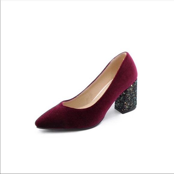 Velvet Chunky Sparkly Heels - Picture 6 of 8